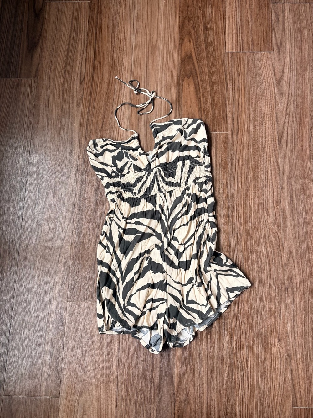Strapless Zebra-Print Romper - Black & Cream